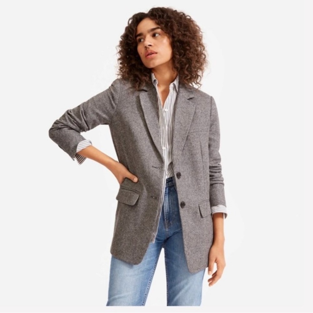 NWOT Everlane Oversize Gray Blazer Jacket Herringbone Pattern sz 00